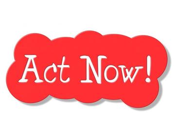 a bright red cloud contains the words act now in big white letters